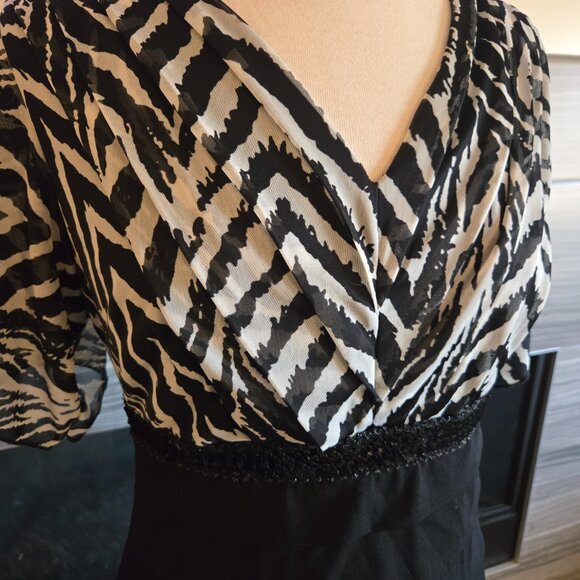 Enfocus Studio Zebra Print Tiered Dress - Black & White - Size 12 - Picture 2 of 4